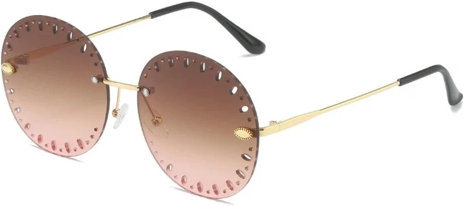 

Винтажные солнцезащитные очки без оправы для женщин и мужчин, модные очки с полой оправой и круглым оправом, женские очки для активного отдыха и путешествий, очки с защитой от УФ-излучения UV400 TKKTLLT, Gold Tea Pink