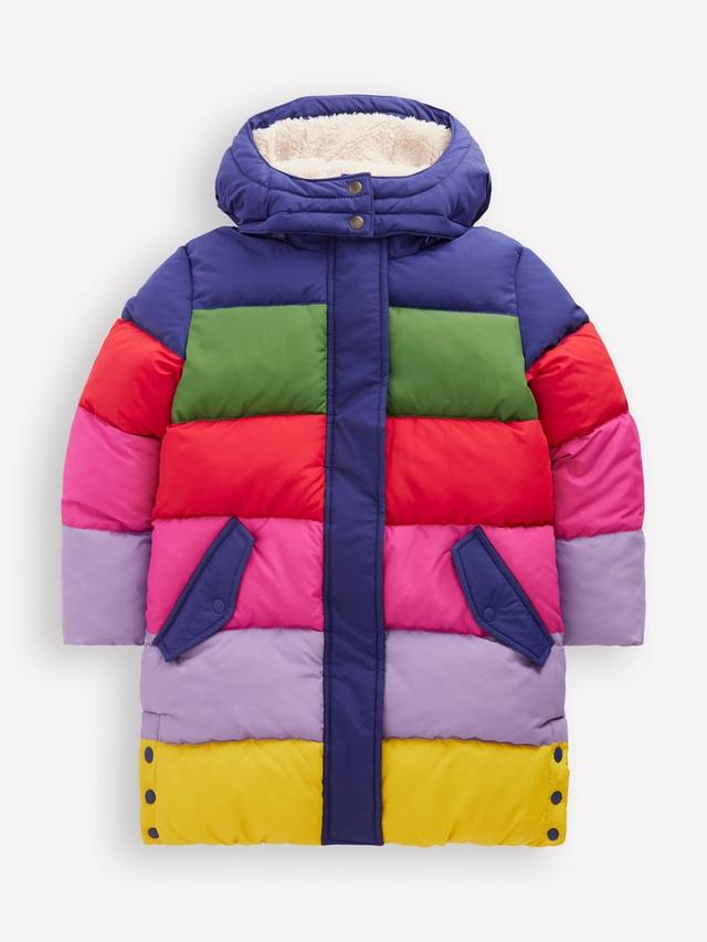 

Детское удлиненное утепленное пальто Mini Boden, Rainbow Colourblock