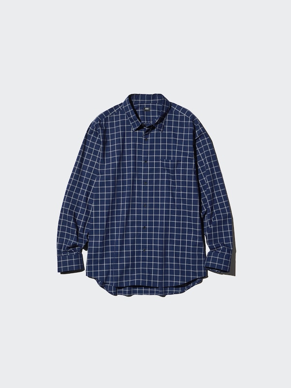 Рубашка regular fit из поплина (клетка) Uniqlo, 69 navy — фото 4