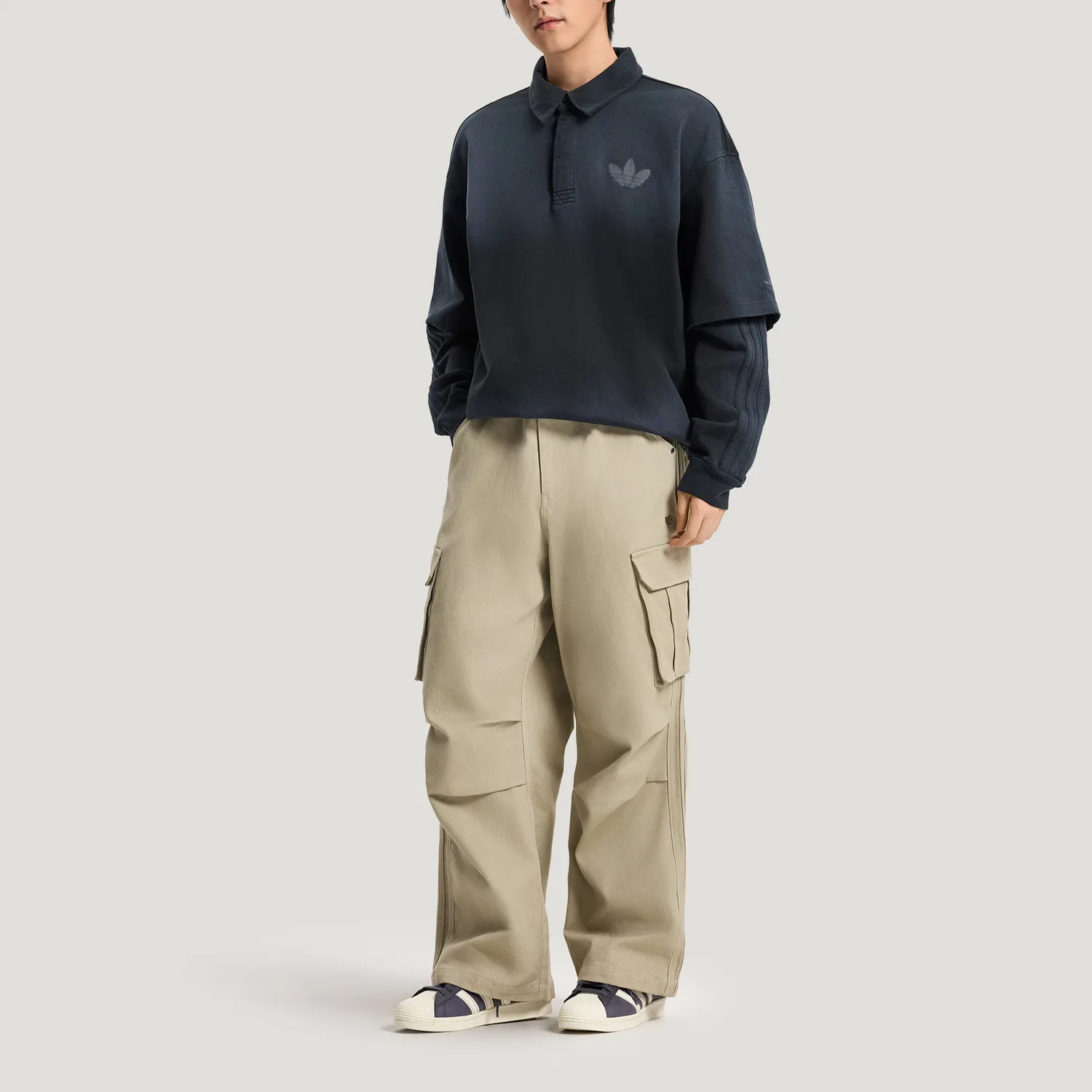 Поло с длинным рукавом 2 в 1 мужское Adidas Originals, черный — фото 3