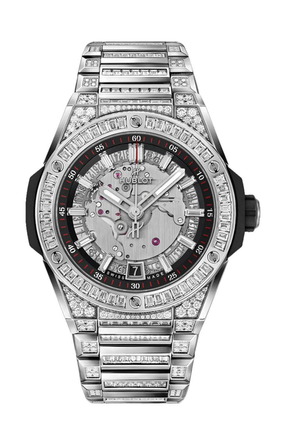 

Часы Hublot Bog bang integrated time only из титана с бриллиантами 40 мм