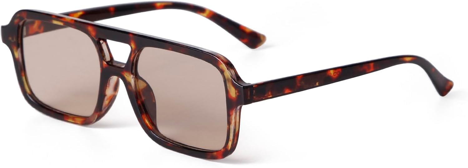 

ADE WU Модные квадратные солнцезащитные очки-авиаторы для женщин в винтажном стиле 70-х годов, пластиковые плоские солнцезащитные очки-авиаторы, Tortoise Shell / Light Brown