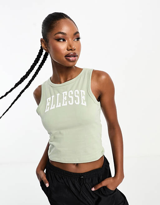 

Зеленый укороченный топ с университетским логотипом ellesse Fliss