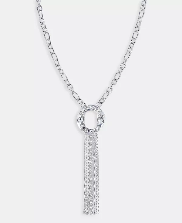 

Ожерелье с подвеской в виде хрустального круга и бахромы, 28 дюймов + удлинитель 3 дюйма, эксклюзивно в Macy's I.N.C. International Concepts, rhodium/crystal