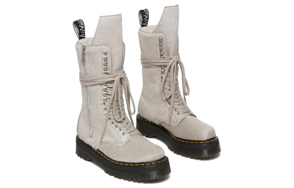 Кроссовки 1918 ro hair on lace up strobe calf length platform boot 'rick owens' Dr. Martens, серый — фото 3