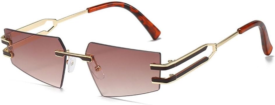 

Ретро-солнцезащитные очки без оправы для женщин и мужчин в стиле панк с металлическим покрытием, женские очки без оправы с защитой от УФ-излучения UV400, модные очки TKKTLLT, C2gold-brown