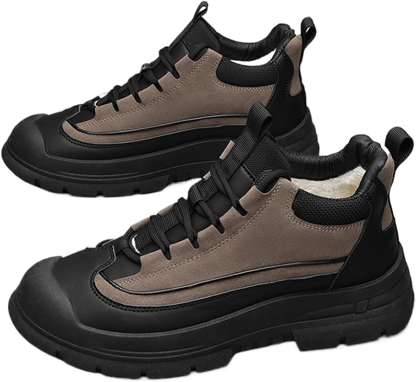 

Мужские замшевые теплые ботильоны на меху для походов, с шнуровкой, зимние водоотталкивающие треккинговые снежные ботинки для улицы, для холодной погоды, с противоскользящей подошвой, легкие и удобные треккинговые снежные кроссовки Nvbuke, хаки