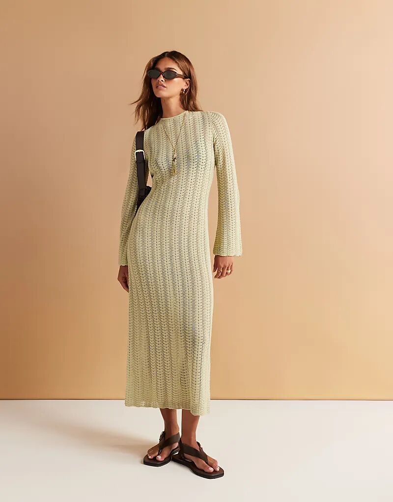 

& Other Stories Платье макси крючком с открытыми завязками сзади, светло-зеленого цвета