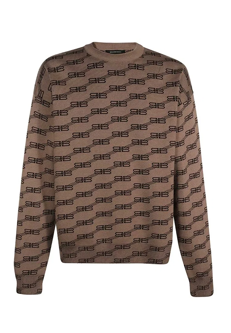 Свитер, монограмма, коричневый, BB Balenciaga