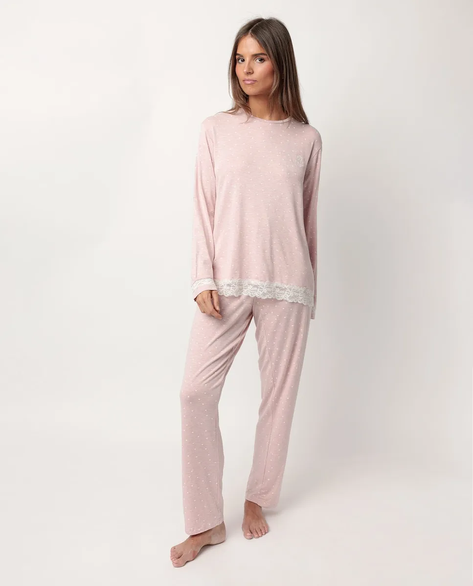 

Длинная женская пижама из вискозного трикотажа розового цвета Admas