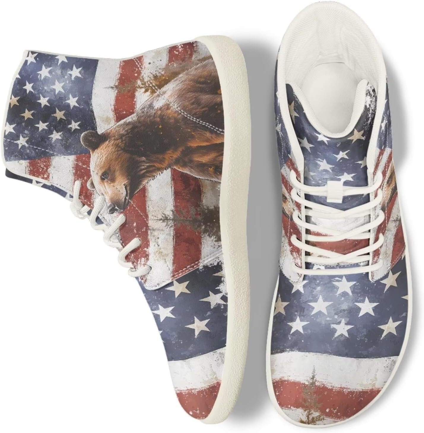 

Мужские широкие высокие кроссовки босоногого типа, легкие, противоскользящие, для ходьбы, с нулевым перепадом, повседневные кроссовки с поддержкой лодыжки, размеры 5-14 Qoiuvncy, Bear American Flag