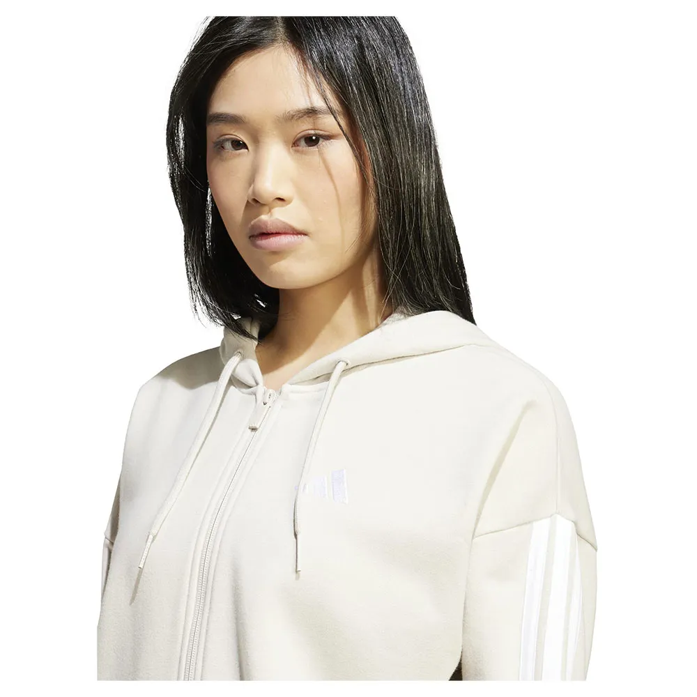Толстовка adidas Essentials 3 Stripes French Terry full zip, бежевый — фото 4