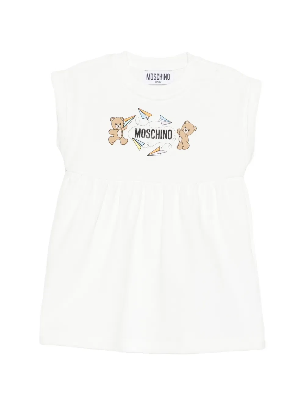 Платье в виде плюшевого мишки и бумажного самолетика Moschino Kids, белый