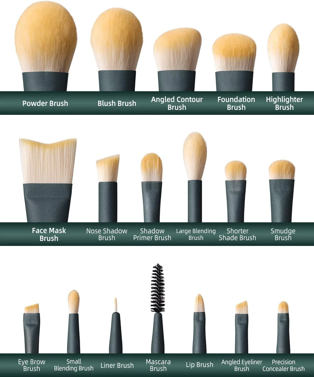 Набор из 18 профессиональных кистей для макияжа от EIGSHOW Eigshow, Pack Of 18 Green — фото 4