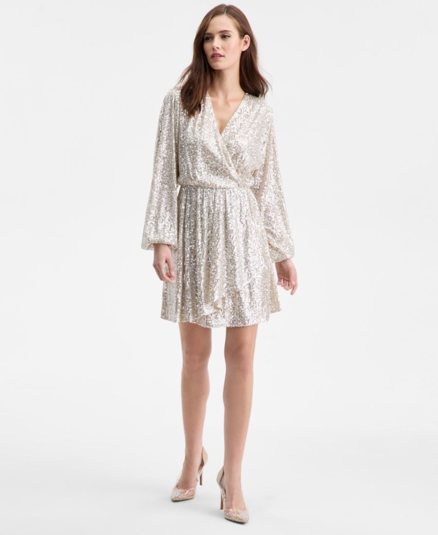 

Женское платье с рукавами-блузонами, расшитое пайетками BOSS Orange, Beige