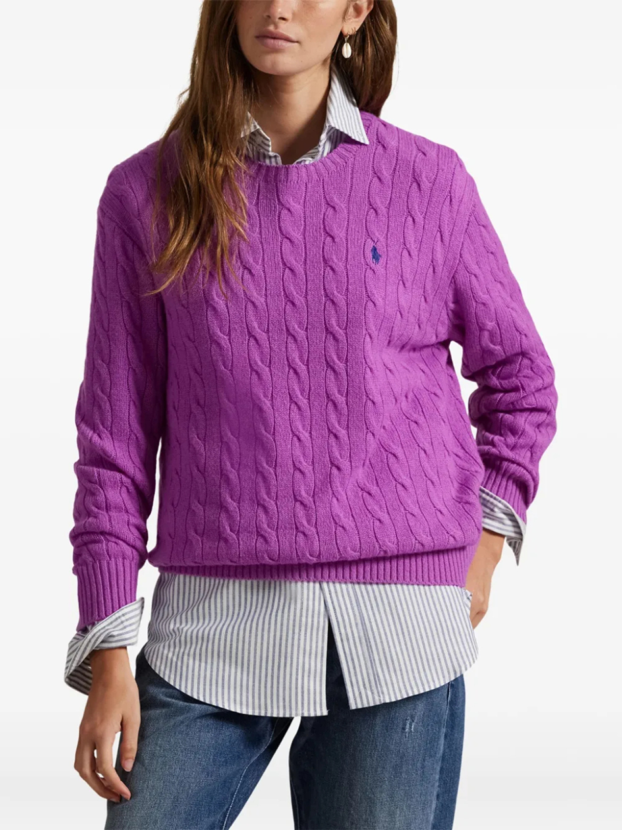 Polo Ralph Lauren свитер фактурной вязки, фиолетовый — фото 3
