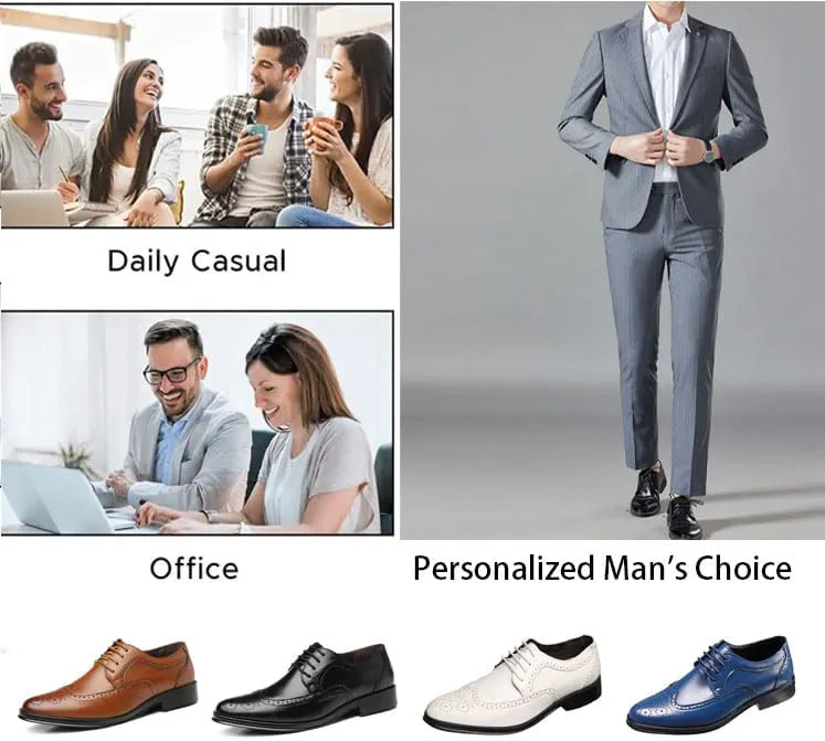 Мужские классические кожаные туфли с шнуровкой Oxfords, модные, нескользящие, для работы, дышащие, деловые и повседневные Cubicbee, синий — фото 2