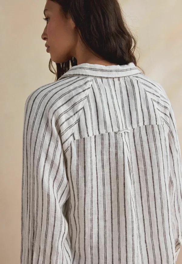 Блуза Next, Button down blouse, коричнево-кремовая полоска — фото 4