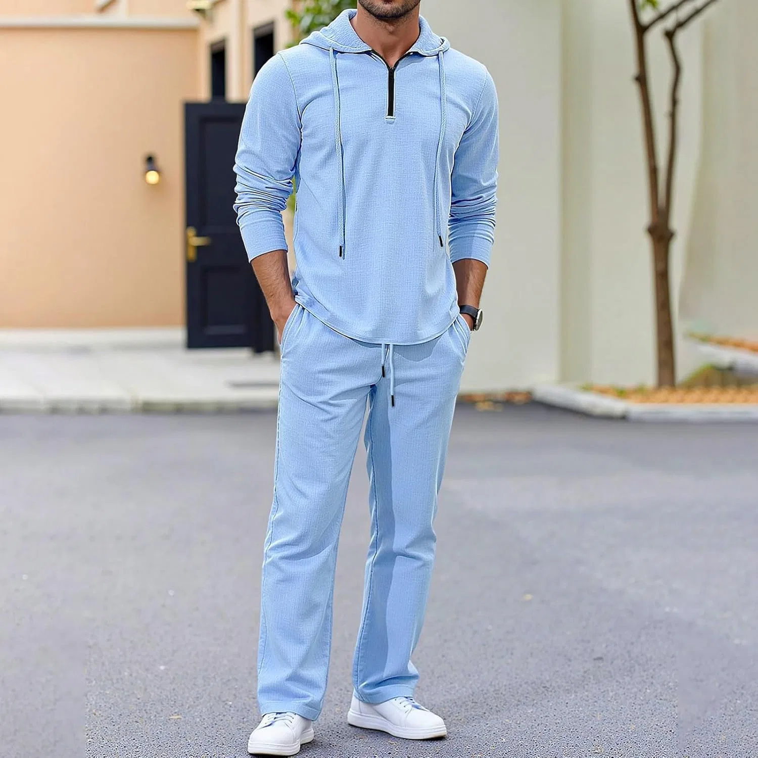 Мужской спортивный костюм с капюшоном, дышащий, Sky Blue — фото 2