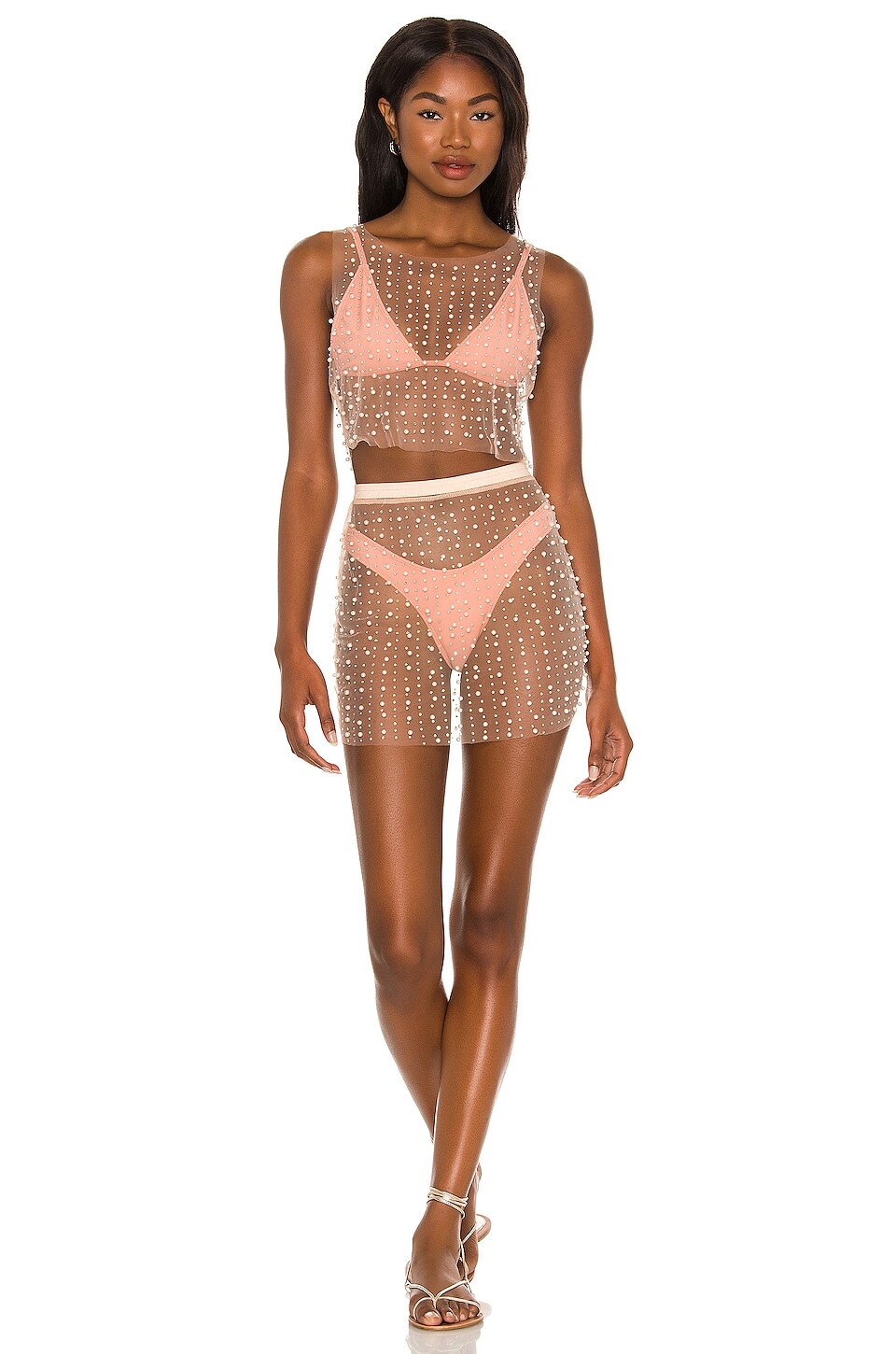 

Топ Beach Bunny Glitzy Girl Mesh Pearl & Skirt Set, нюд