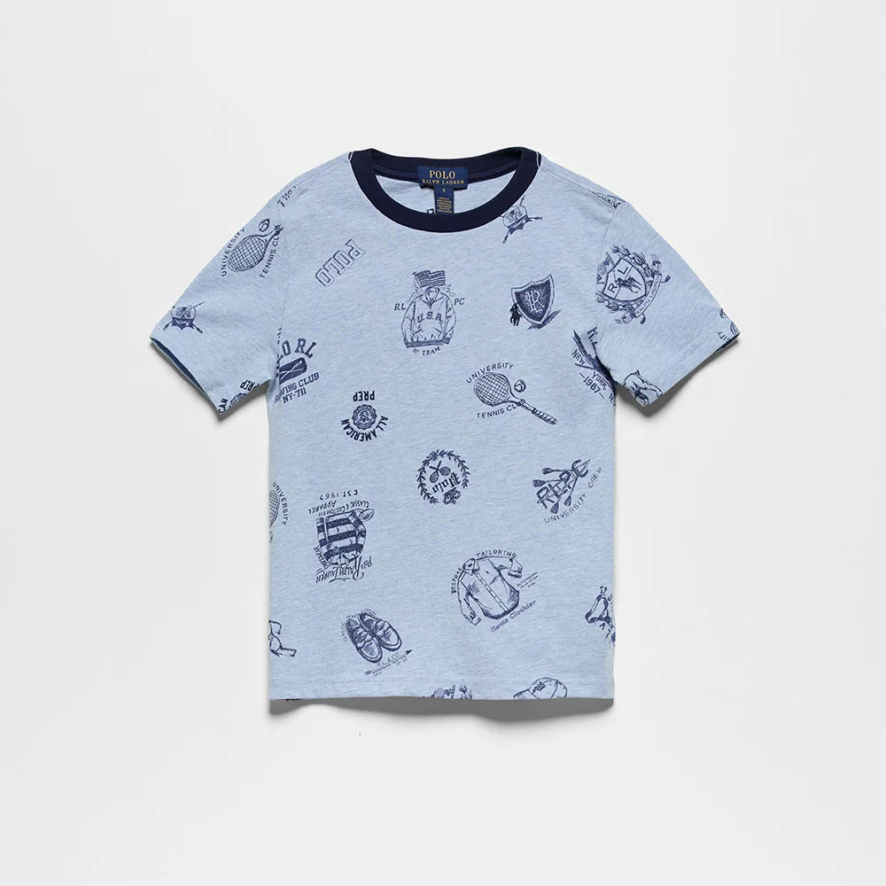 Детская хлопковая футболка с графическим принтом синяя от Polo Ralph Lauren Children