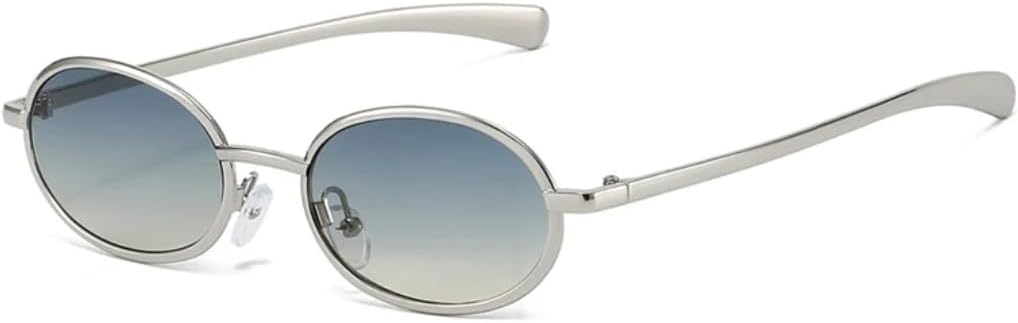 

Солнцезащитные очки для мужчин и женщин - защита UV400 - маленькие овальные металлические градиентные очки в стиле панк для занятий спортом на открытом воздухе и вождения DSVIGF, Silver Blue Yellow