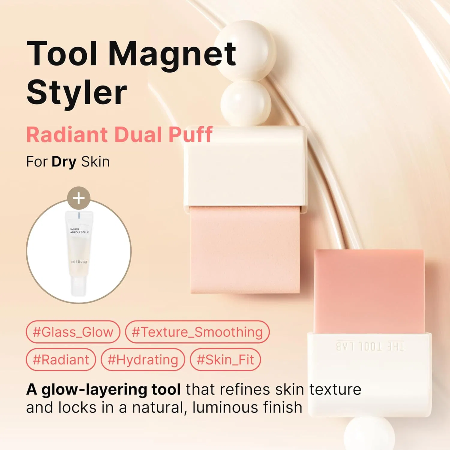 Набор для макияжа Magnetic Styler Radiant Dual Puff The Tool Lab, 1 шт., розовый — фото 2