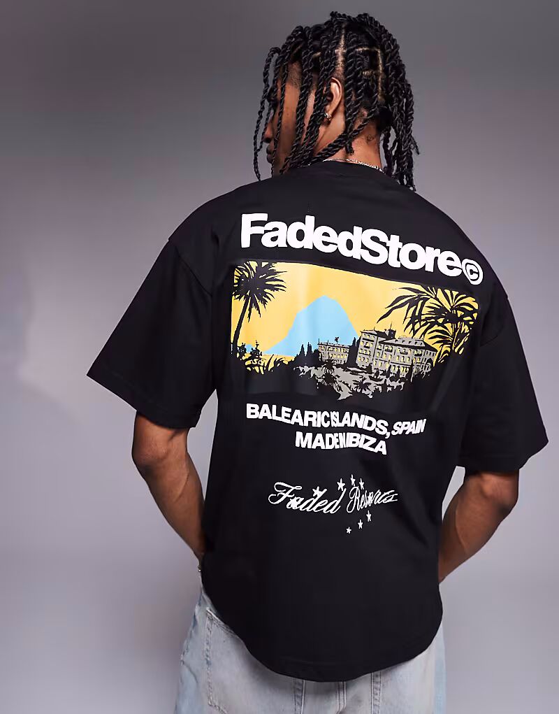 

Футболка с принтом на спине Faded Store resort мотива черного цвета