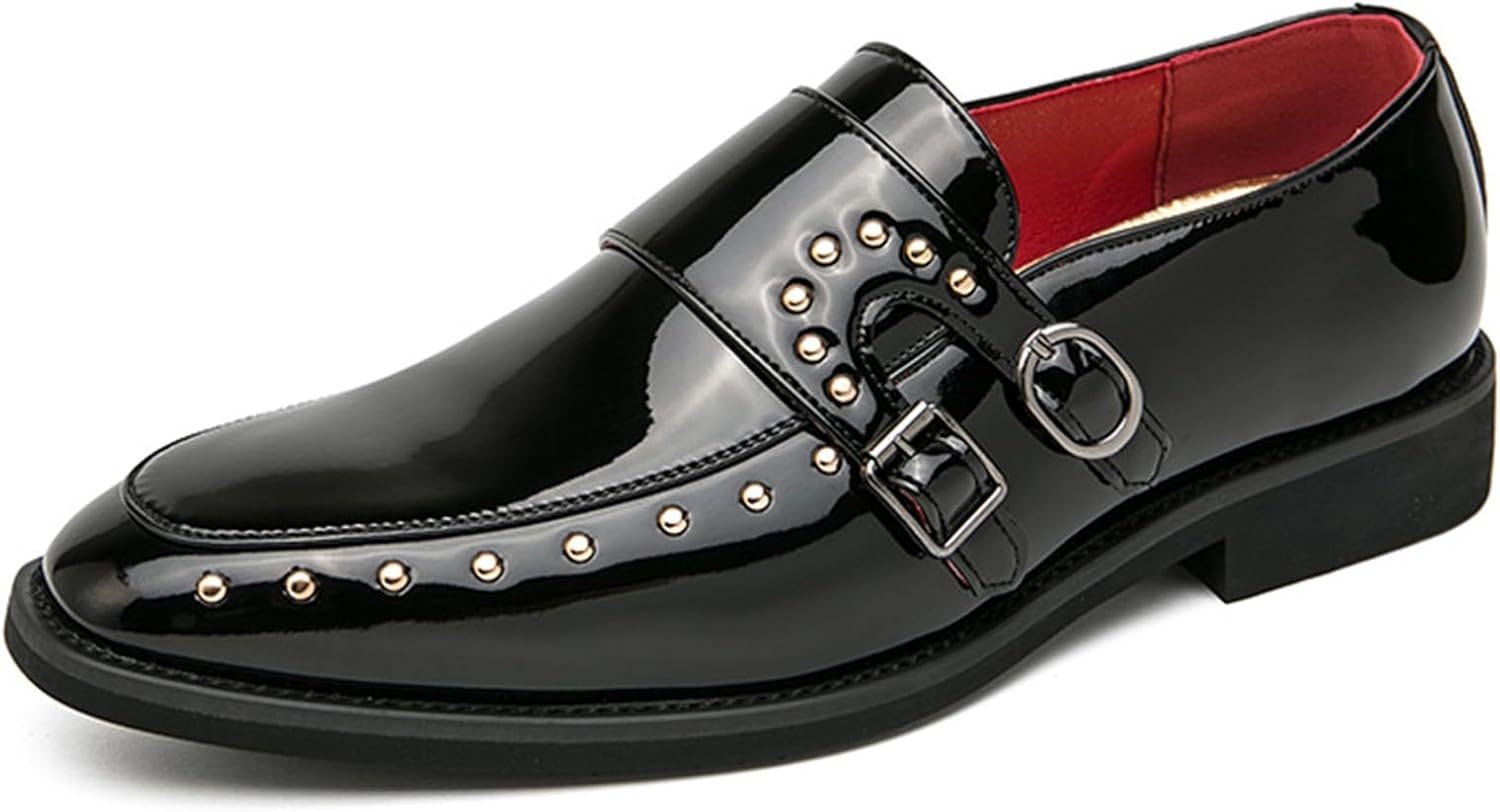 

Мужские лоферы из лакированной кожи с двойной пряжкой, заостренный носок, без шнуровки, для западной свадьбы, формальные, деловые, повседневные, комфортные оксфорды Riceelsor, черный