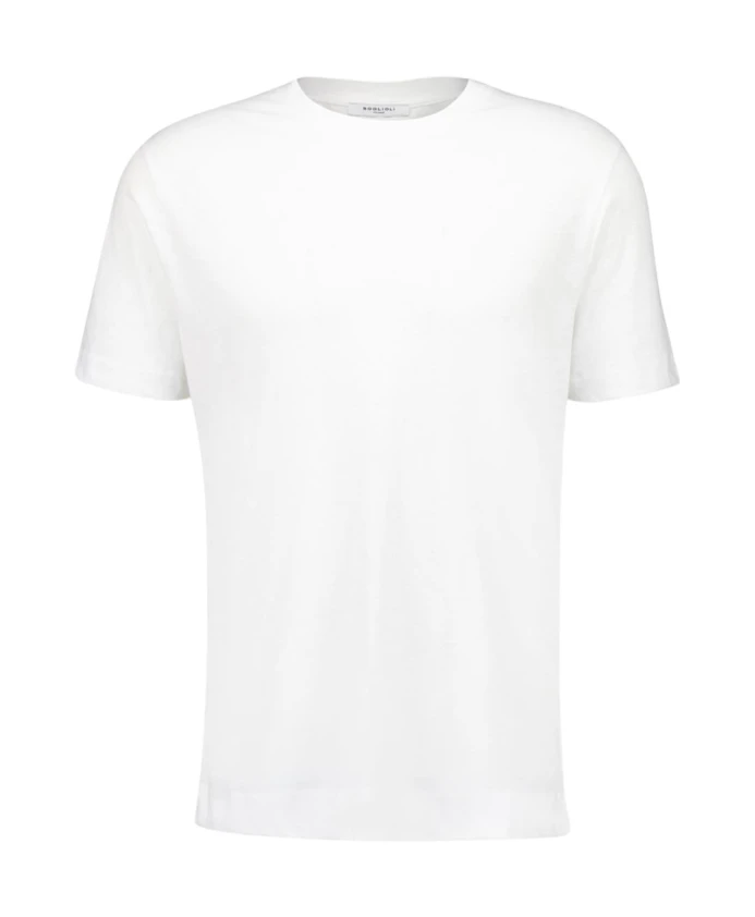 

Белая футболка с круглым вырезом из хлопка и льна Boglioli, белый