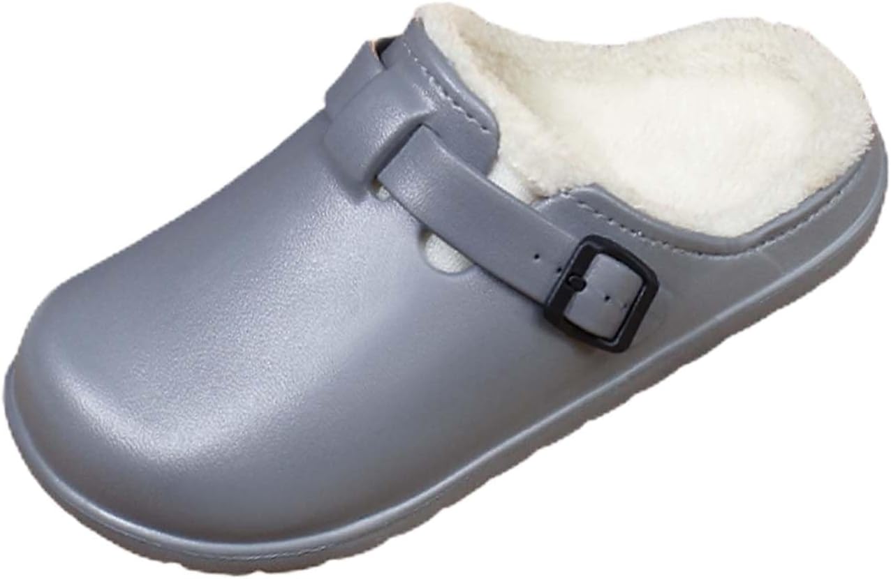 

Зимние домашние и тапочки для мужчин и женщин, противоскользящие и теплые туфли-мюли, удобные сабо с флисовой подкладкой Lnistride, серый