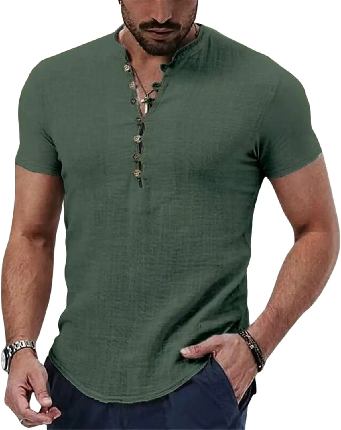 

Мужская легкая футболка Henley с коротким рукавом и отложным воротником, S-3XL RTRDE