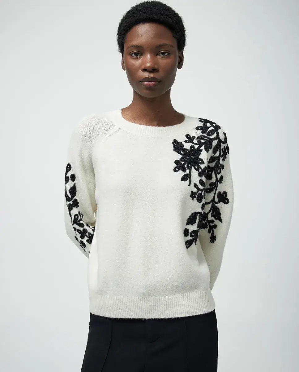 

Контрастный вышитый свитер Sfera, светло-бежевый