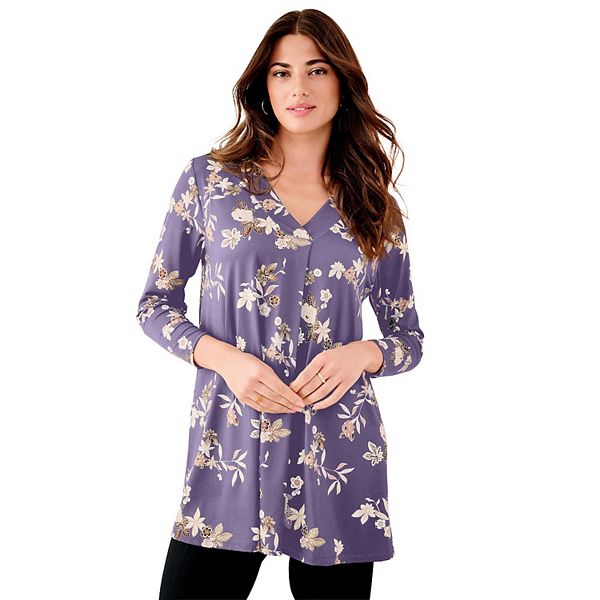 

Блузка с V-образным вырезом и поясом для женщин plus size Roaman'S, Soft Grape