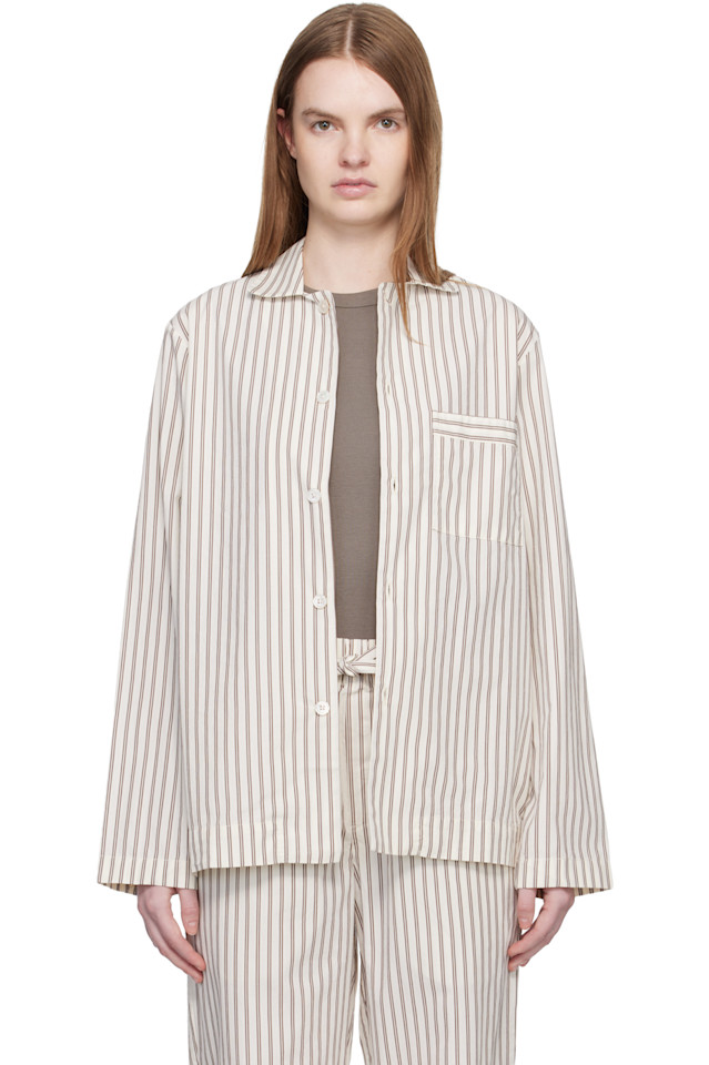 

Tekla Пижамная рубашка с длинными рукавами из поплина цвета слоновой кости и коричневого оттенка