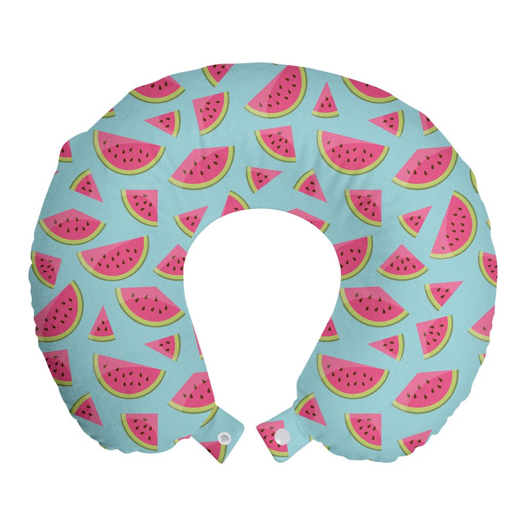 

ABAKUHAUS Watermelon Travel Pillow Подушка для шеи, Delicious Fruit Summer, пенопластовые дорожные принадлежности для самолета и автомобиля, 30x30 см, Зеленый Розовый Авокадо