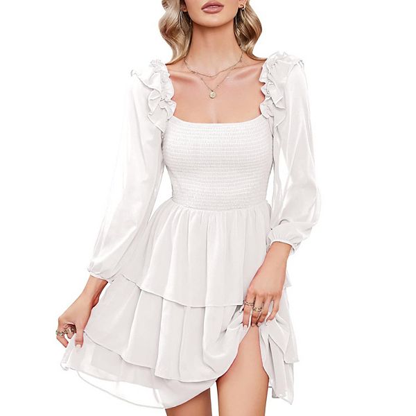 

Женское длинное платье с рукавами, сборками и квадратным вырезом Megaretailer