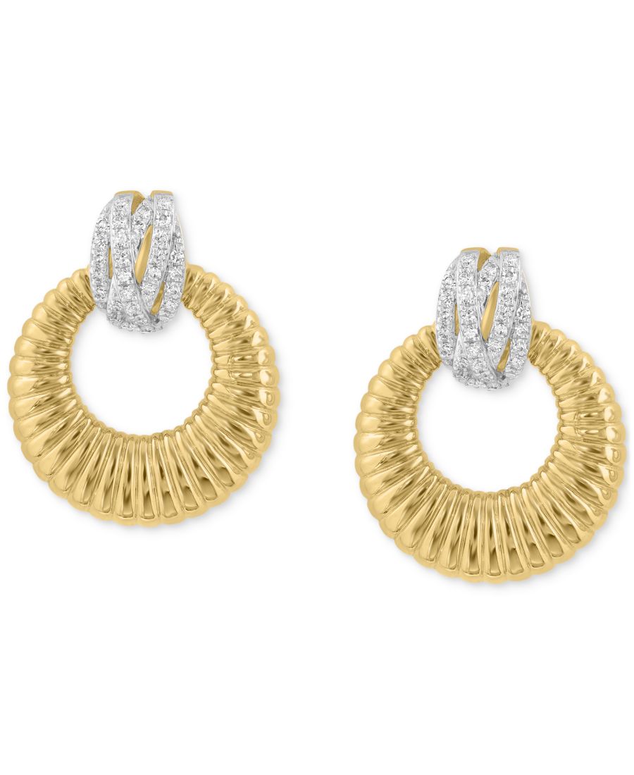 

Серьги-подвески EFFY Diamond Ridged Doorknocker Drop Earrings (1/4 карата) в оправе из 14-каратного золота EFFY Collection, Two Tone Gold