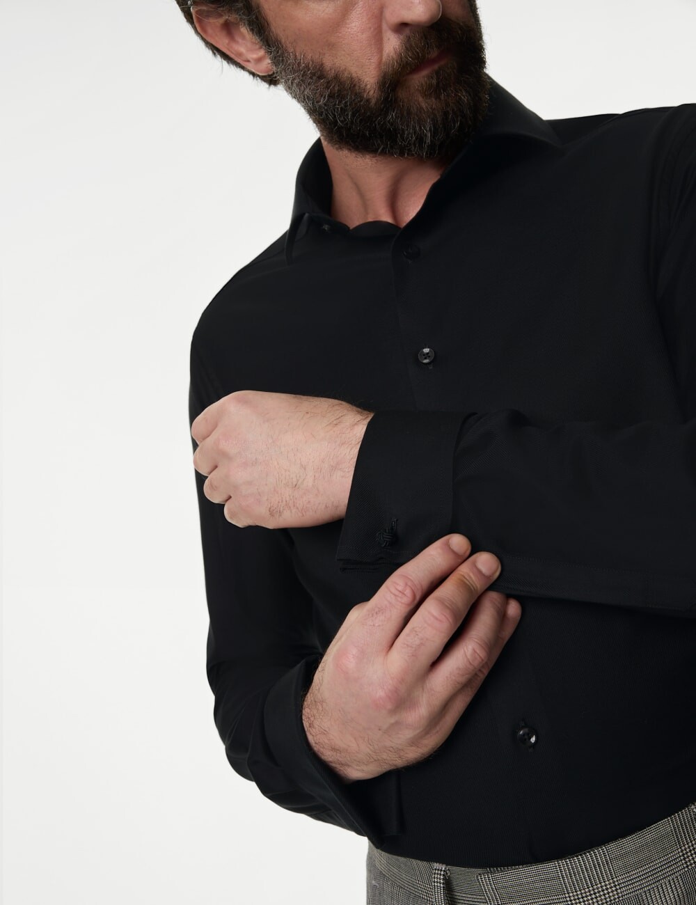 

Рубашка из хлопкового твила Slim Fit Luxury Double Cuff Marks & Spencer SARTORIAL, черный