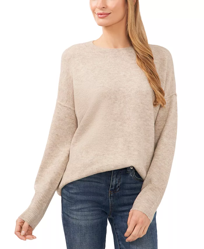 

Женский свитер с длинным рукавом и вышивкой в виде сердечек на локтях CeCe, коричневый/бежевый