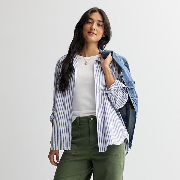 

Повседневная рубашка на пуговицах Petite Sonoma Goods For Life, Blue White Stripe