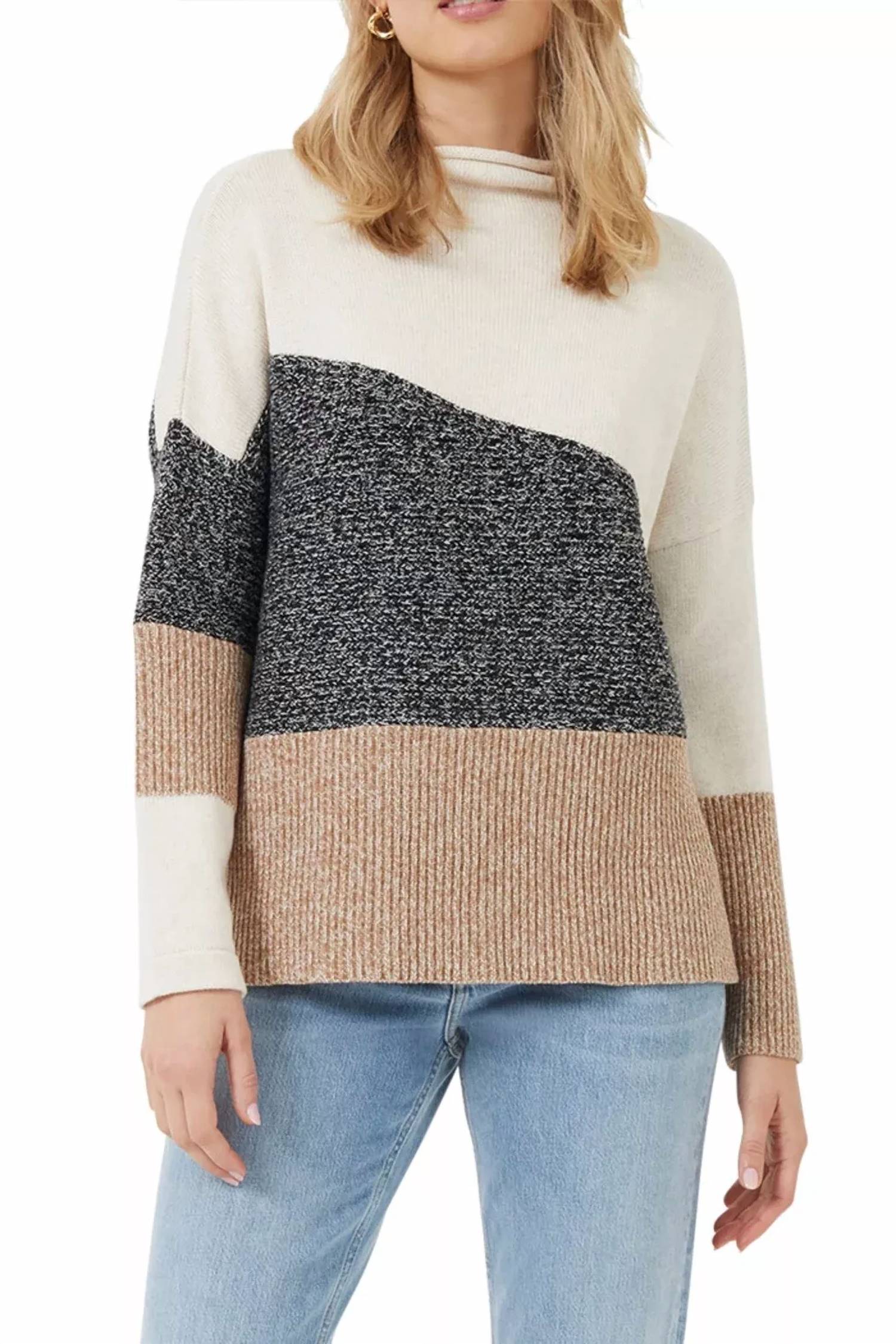 

Lotty Color Block Knit Patch свитер Top In Black French Connection