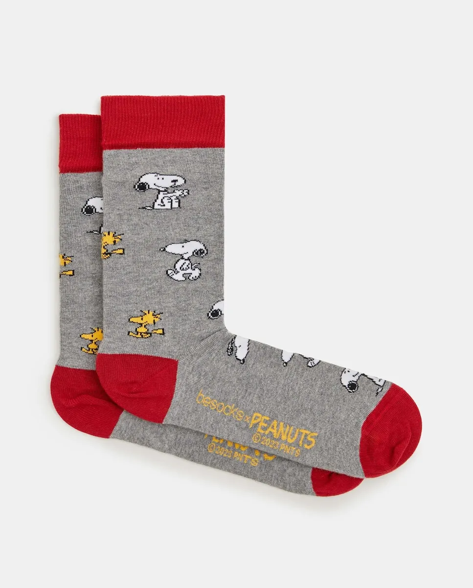 

Высокие унисекс носки Snoopy из органического хлопка серого цвета Besocks, серый/розовый