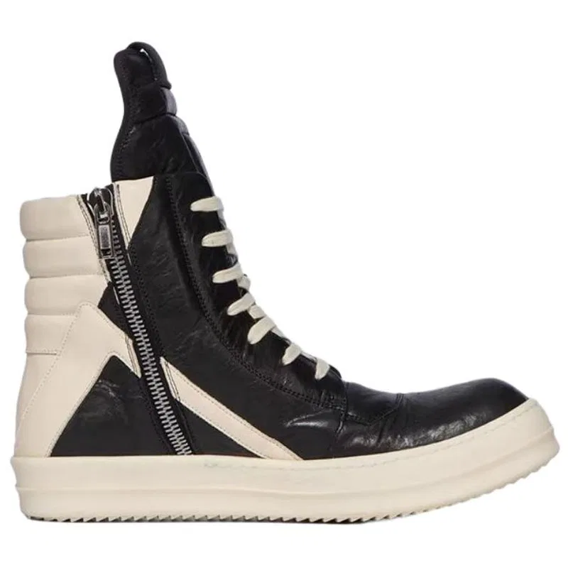 Кроссовки высокие Geobaskets из кожи RICK OWENS с коробкой черно-белые — фото 3