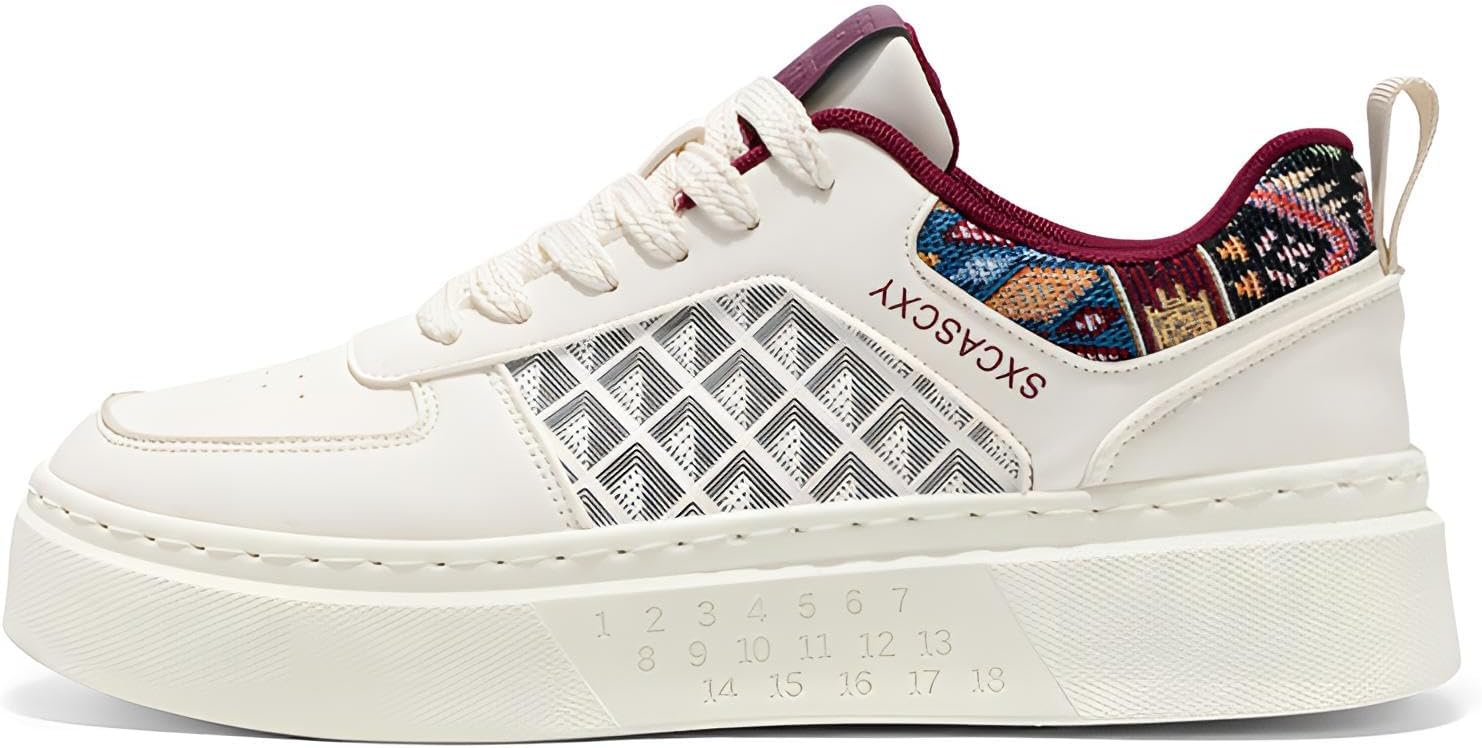 

Кроссовки на платформе, спортивная модная обувь, бело-черно-бордовые, с сетчатым узором и этническим принтом, на шнуровке, с платформенной подошвой, повседневный уличный стиль Generic