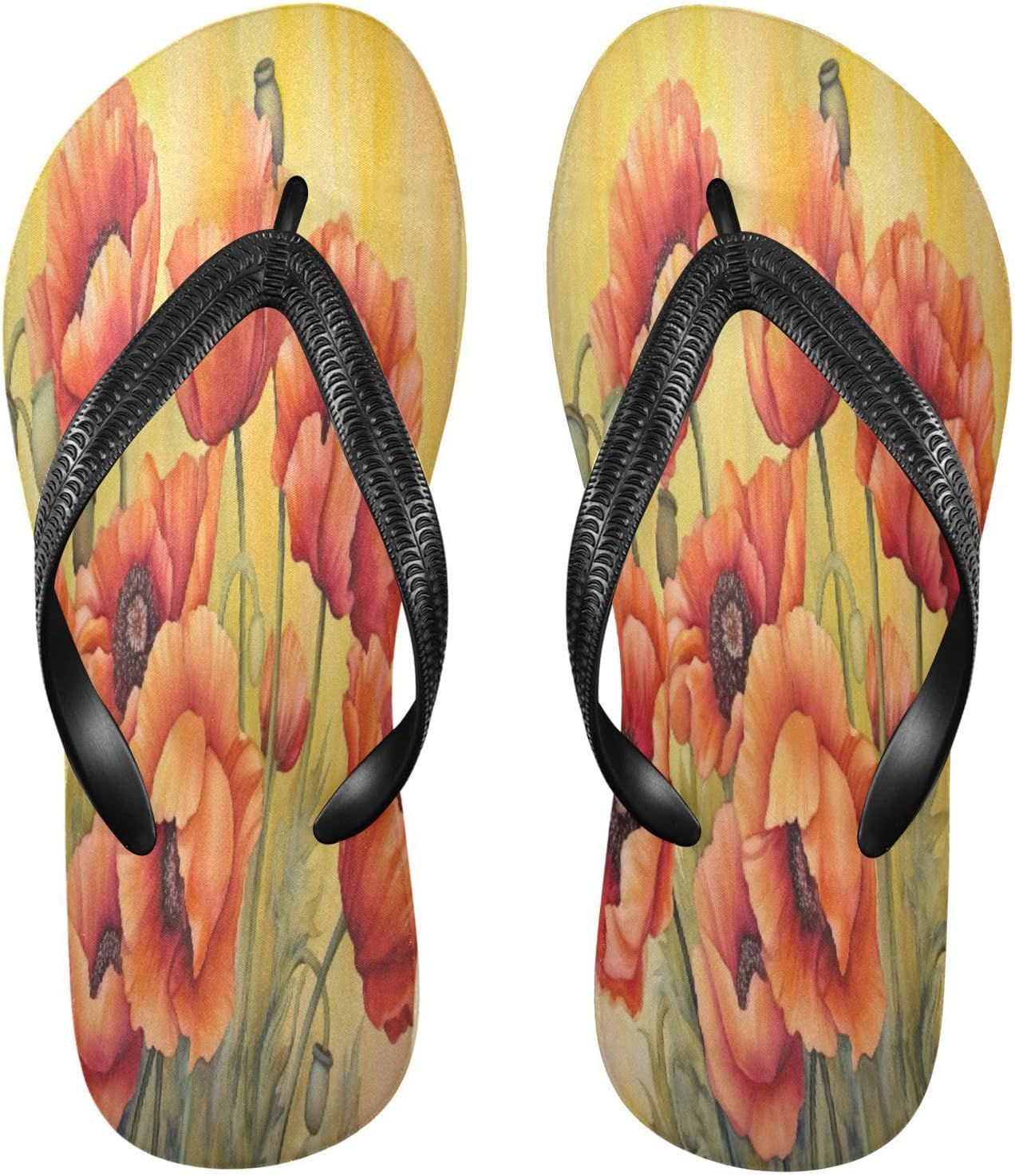 

Винтажные летние шлепанцы с маками, пляжные вьетнамки для душа, резиновые нескользящие сандалии для женщин и мужчин Sinestour, Vintage Poppy Spring Flowers