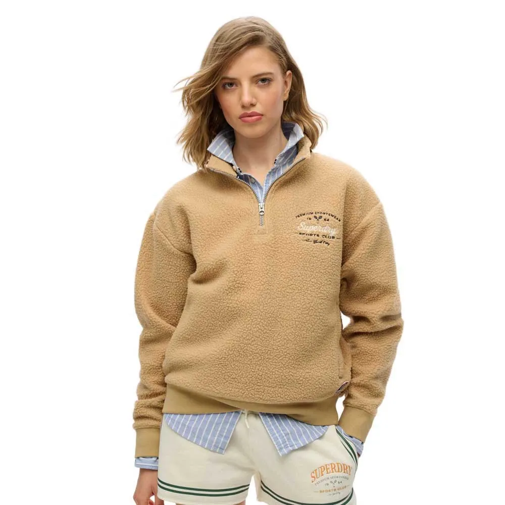 

Толстовка Superdry Country Club Fleece half zip, бежевый
