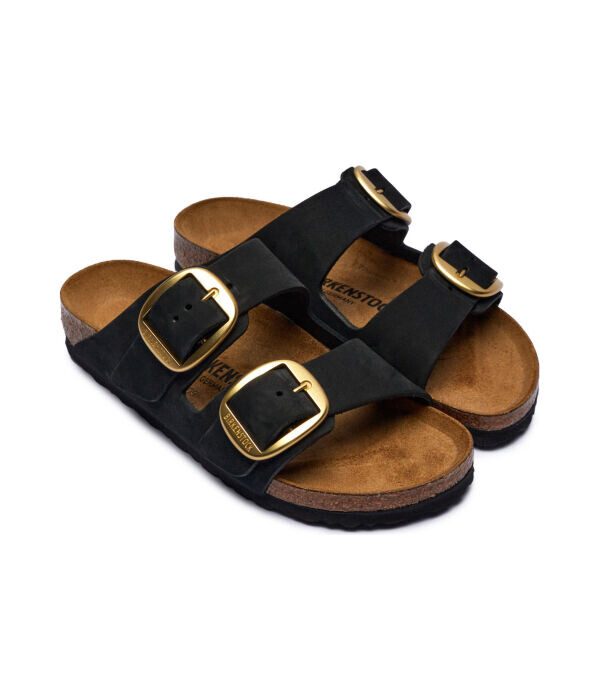 Тапочки кожаные Birkenstock Eva Arizona с большой пряжкой, черный — фото 3