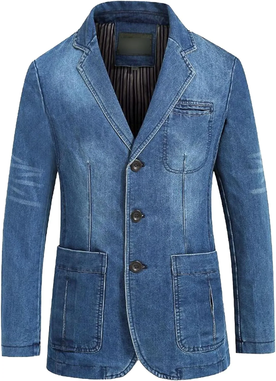 Мужская повседневная джинсовая куртка на 2 пуговицах Slim Fit, классический джинсовый блейзер, легкий деловой блейзер спортивного кроя Generic, синий
