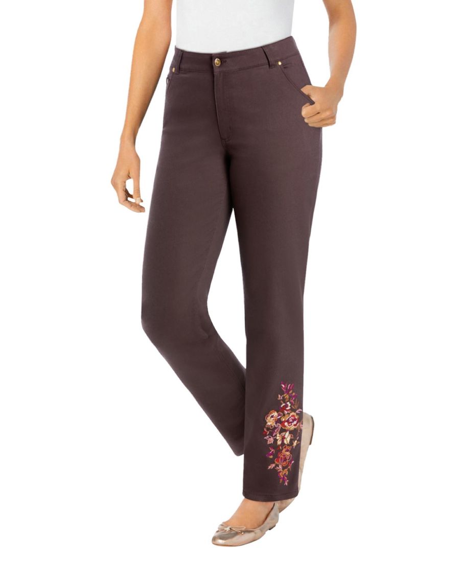 

Женские джинсы Within прямого кроя из эластичного денима с пятью карманами Woman Within, Chocolate petal embroidery